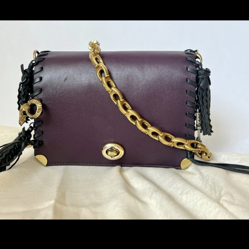 COACH Plum Purple Dinky 19 with Charms Fringes Crossbody Bag